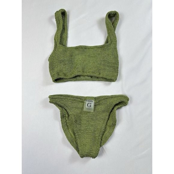 Hunza G Xandra Crinkle Juno Twist Bikini set sz O/S Olive Green NWOT - Picture 2 of 5
